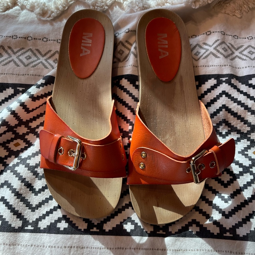 MIA Women's Bold Orange Buckle Sandals